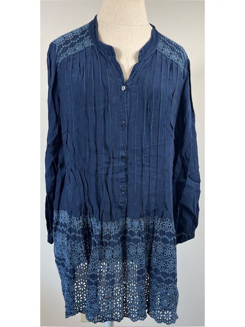Johnny Was Manchego Pleated Embroidered Eyelet Tunic